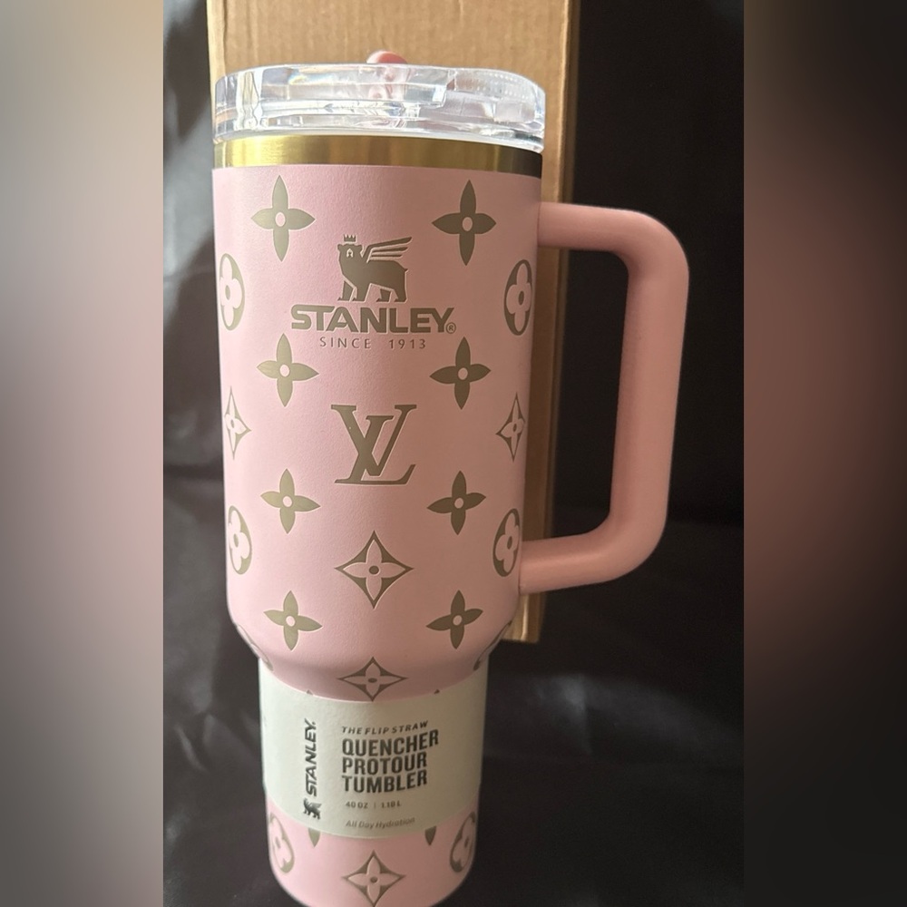 New Stanley 40oz Custom Laser Engraved Pink Patterned Tumbler with Flip Lid